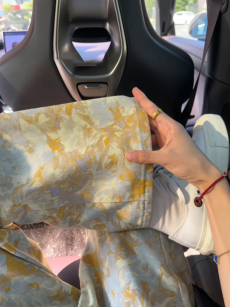 Vintage American Sle High Waist Straight Leg Jeans Men's Summer Floral Print Curved Knife  Slimming Flared Denim Pants