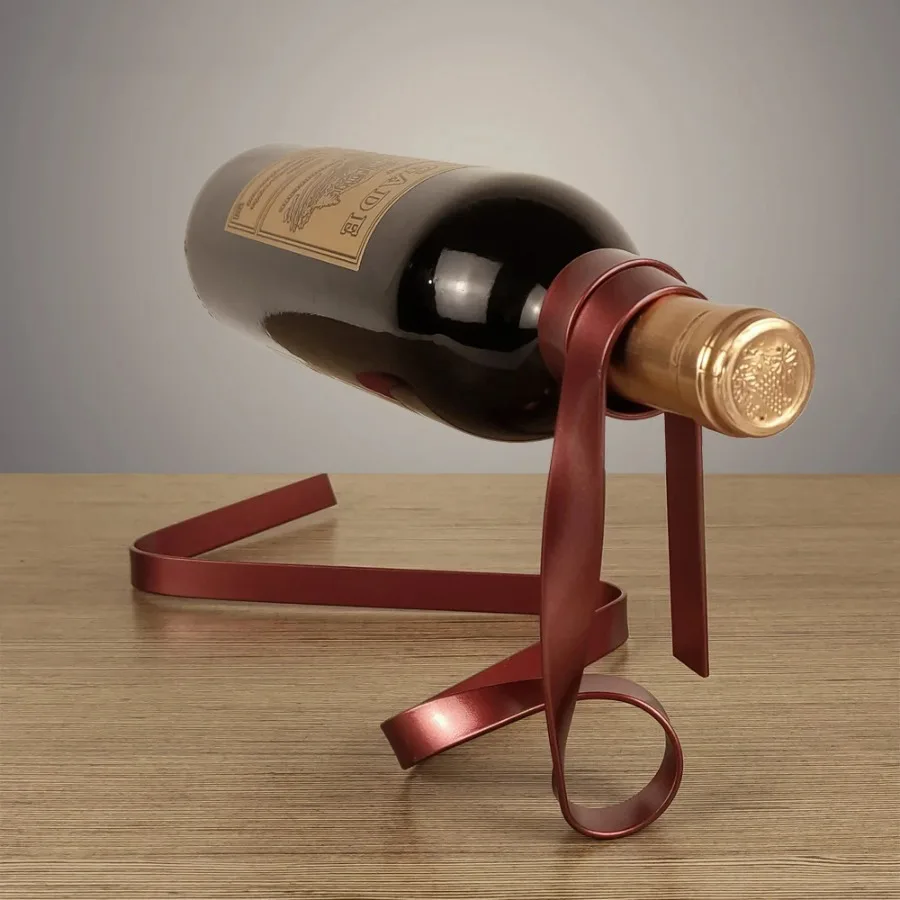 Colorful Ribbon Iron Wine Bottle Holder, Creative Hanging Wine Rack Decorative Shelf, Sturdy Cabinet Display Stand for Bar Home