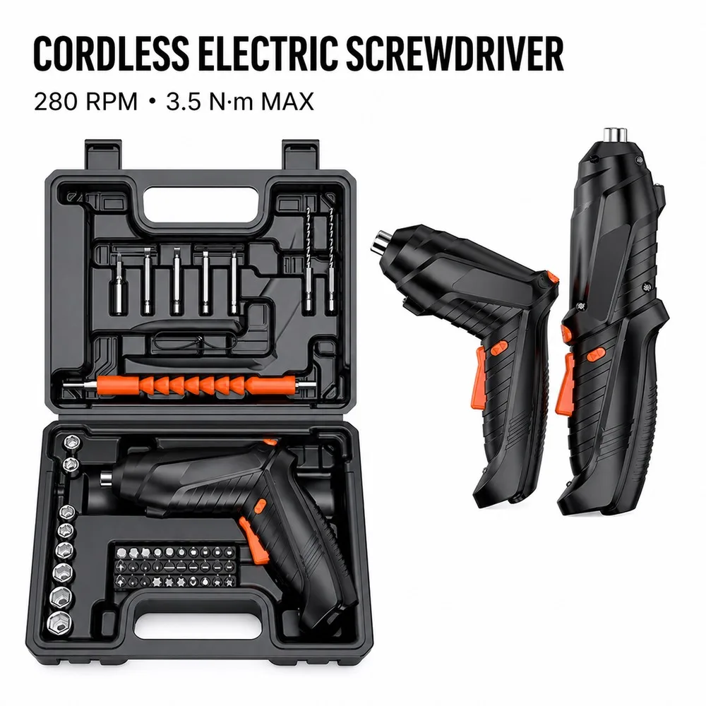 Mini Cordless Screwdriver Kit with 6.35mm Hex Bits, Forward Reverse Control for Home Furniture Assembly and Repair