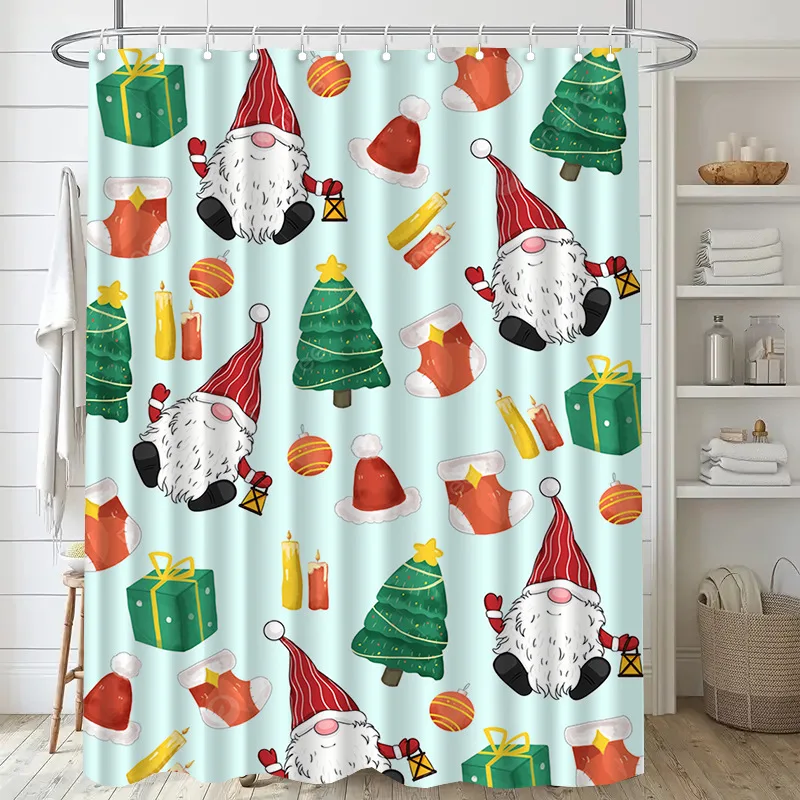 

Моющаяся грязеотталкивающая занавеска для душа с сосной Санта-Клаусом, водонепроницаемая полиэстеровая занавеска для душа для домашнего декора