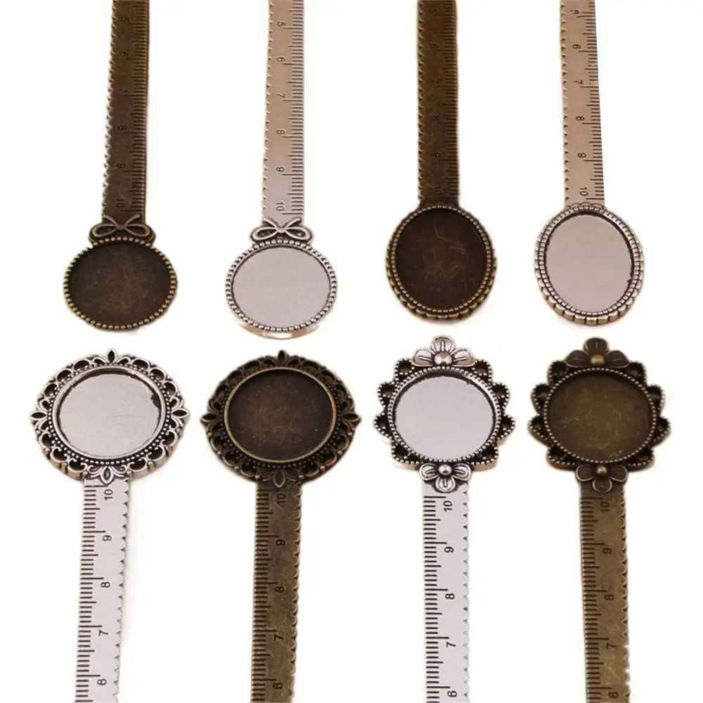 DIY Ruler Antique Bookmark Cabochon Base Flower Ruler Book Cilp Vintage Blanks Bezel Bronze Bookmark School Supplies