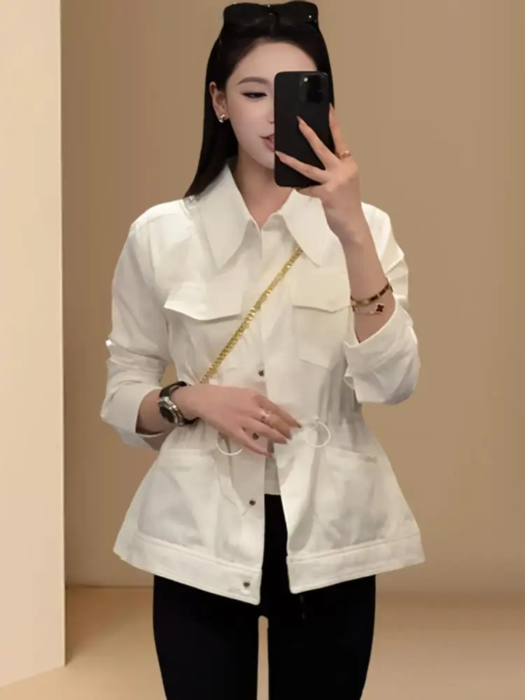 White Casual Fashionable Women's Shirt Slimming Waistcoat Trendy Outerwear Spring Autumn Popular Style Commute Wind Loose Fit