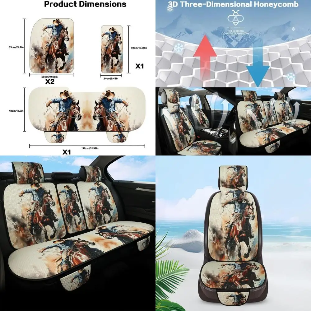 

5-Seat Western Cowboy Style Seat Covers with Headrests, Breathable Honeycomb Knit Fabric, Universal All-Season Car Seat Protecto