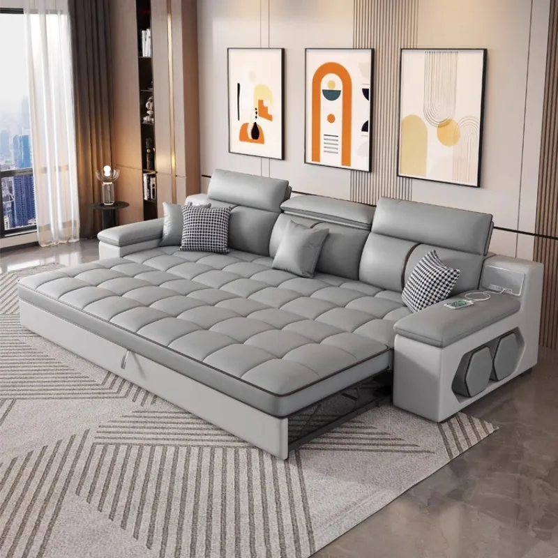 bed folding dual-purpose living room small apartment multi-functional straight row princess storage cat scratching leather sofa