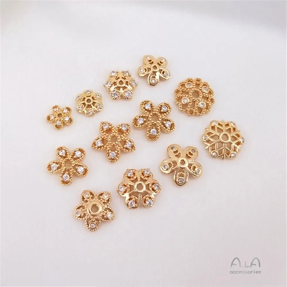 

14K Gold Plated Inlaid zircon flower bracket Snowflake bracket handmade DIY bracelet hand bead bracket cap accessories