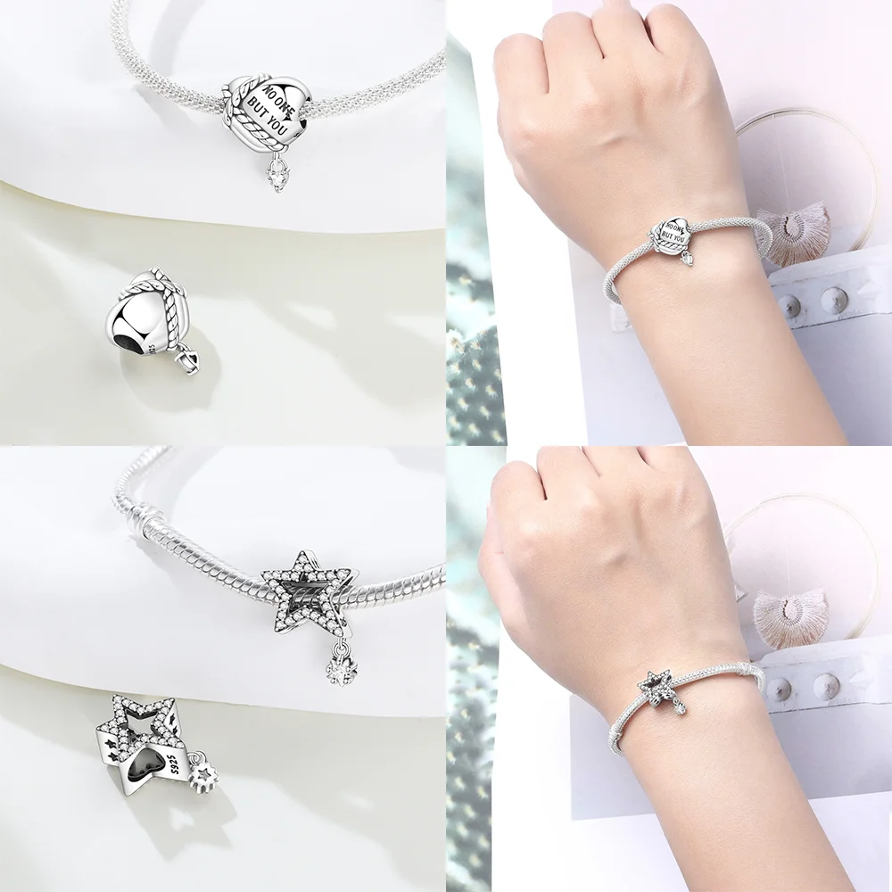 Silver-Plated Star Snowflake Dangle Charms Beads for Bracelets