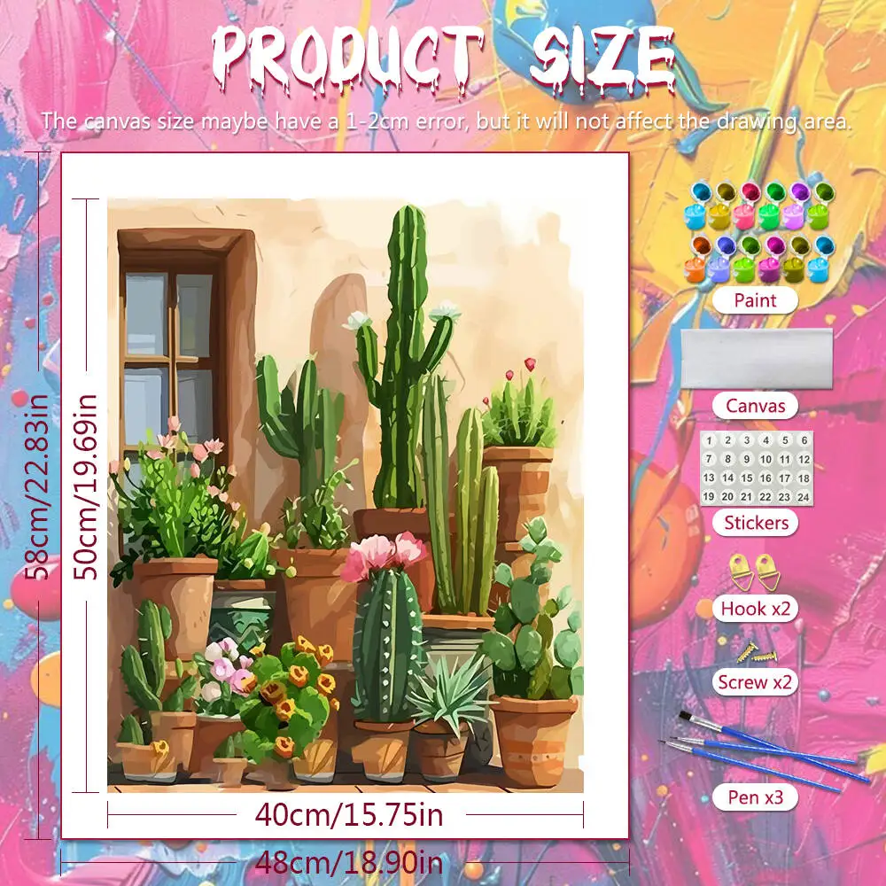 DIY Digital Oil Painting Cactus Plant Paint By Number Adult Kit Window Coloring By Numbers Flower Drawing On Canvas Wall Decor