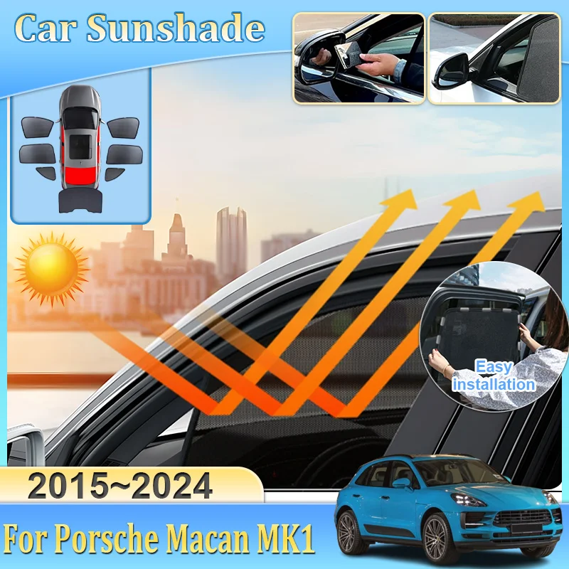 Car Mesh Sunshade For Porsche Macan MK1 2016 2017 2015-2024 Curtain Mesh Blocks UV Rays Windshield Frame Curtain Car Accessories
