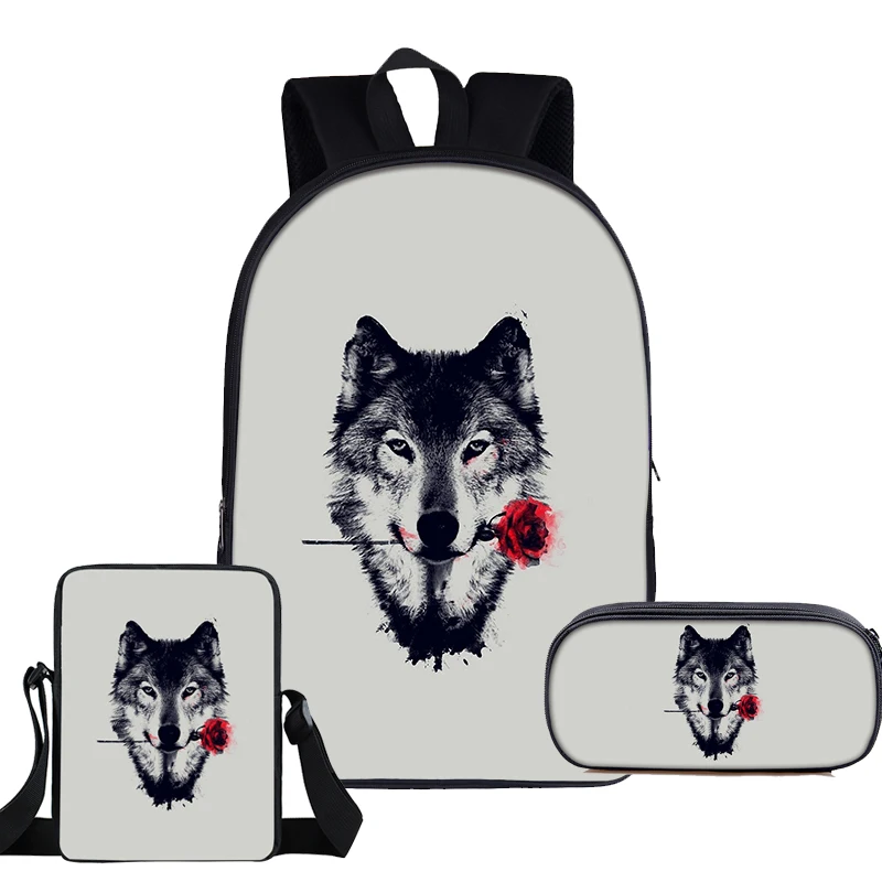 Classic Moon And howling Wolf 3D Print 3pcs/Set pupil School Bags Laptop Daypack Backpack Inclined shoulder bag Pencil Case