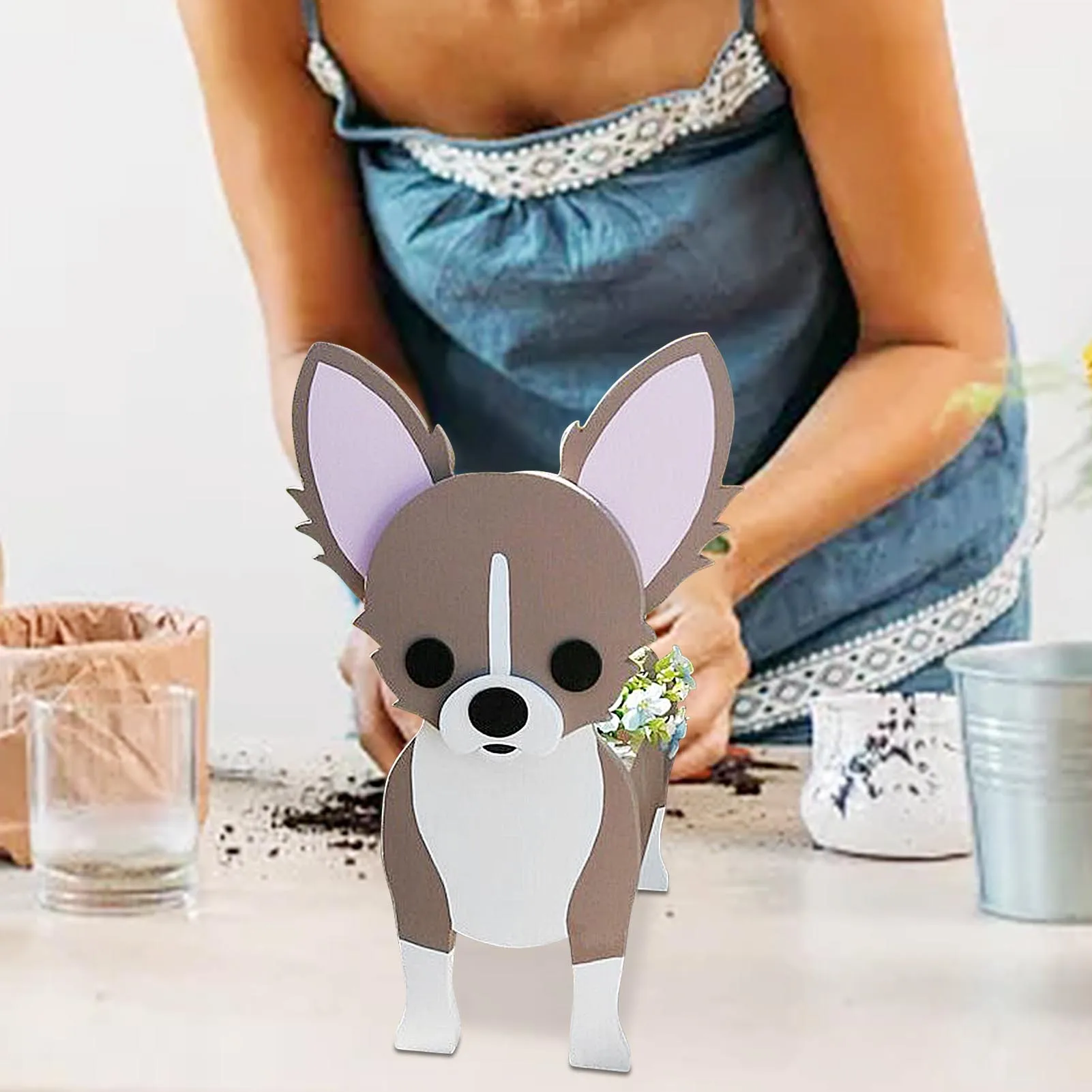 Cute Dog Planter Cute Cartoon Animal Shaped Flower Pot Fun Animal Wooden Plant Pot For Home Garden Office Desktop Decoration