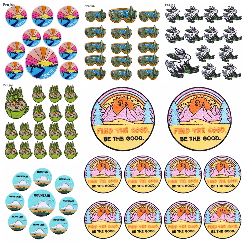 10PCS Mountain Adventure Enbroidey Patch Cartoon/Sun Iron On Patches For Clothing Thermoadhesive Patches Sew Jackets Sticker