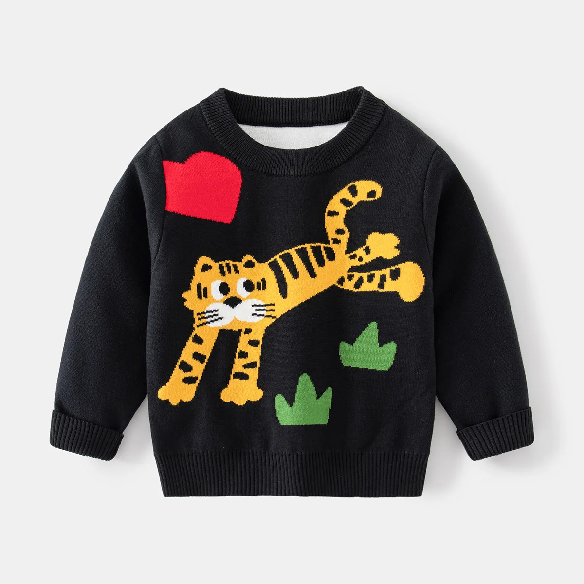 Kids Boys Casual Cute Cartoon Tiger Knitted Crew Neck Pullover Sweater Toddler Baby Knitwear Children's Autumn Winter Sweaters