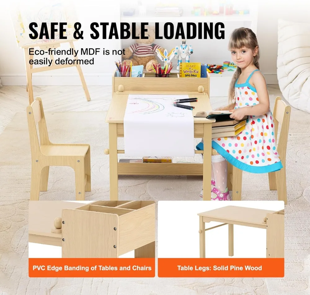 طاولة فنية للأطفال وكرسيين، مجموعة أنشطة لعب حرفية للأطفال الصغار 2 في 1 مع خزانة للفن والحرف اليدوية والقراءة والتعلم #5