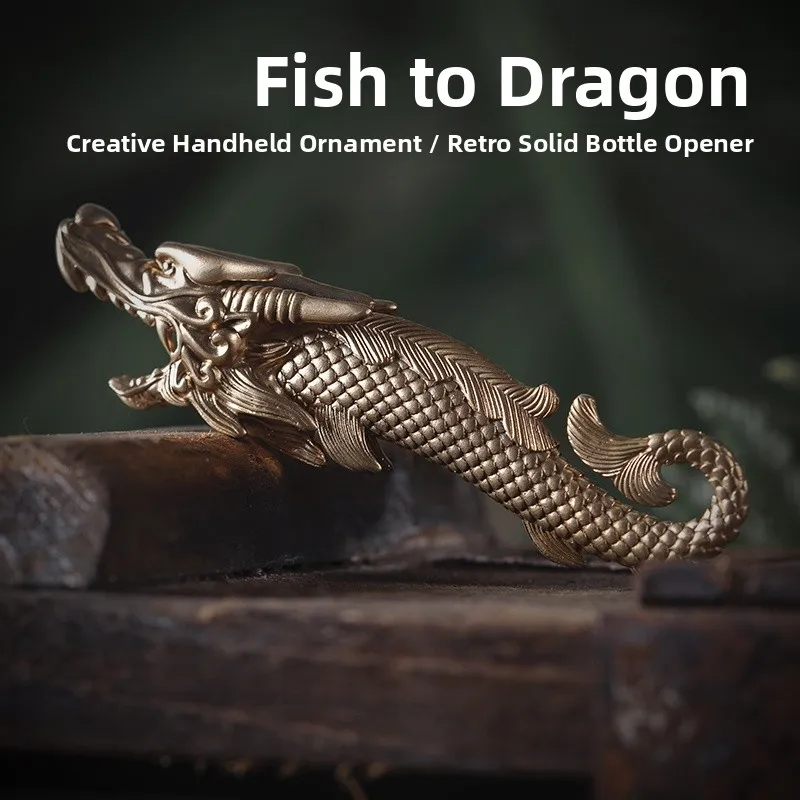 

Retro Copper Fish to Dragon Handheld Creative Decorative Ornaments Chinese Style Home Decor Bottle Opener Desktop Decor...