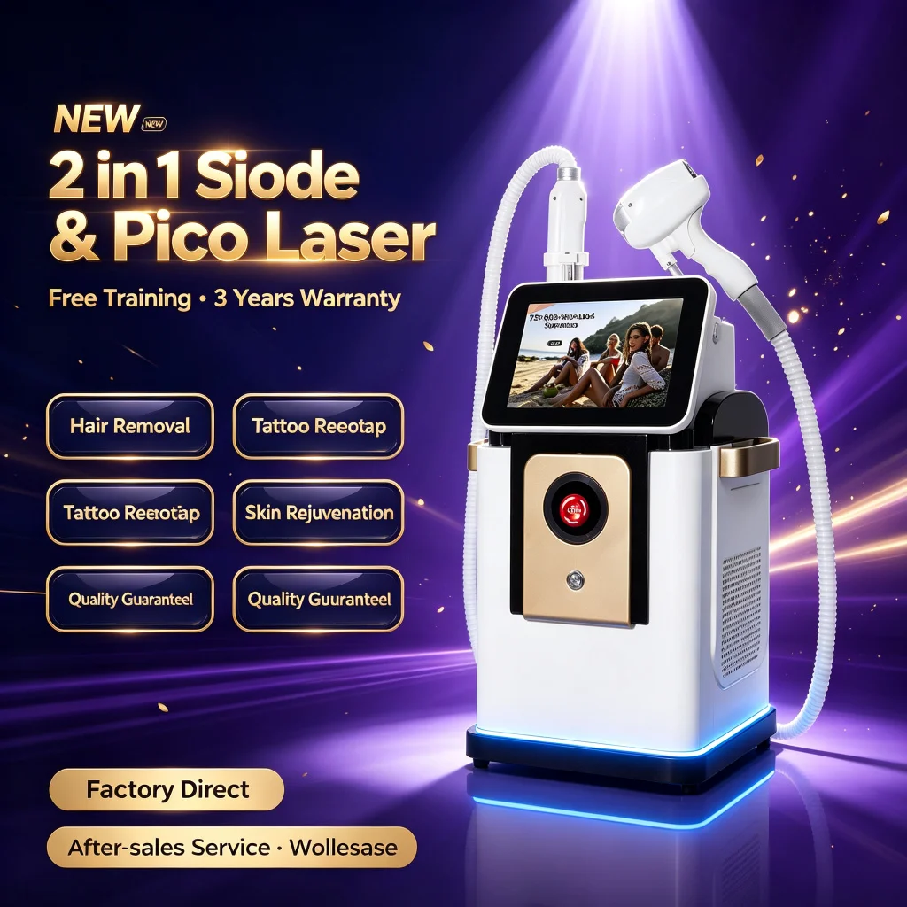 2-in-1 808nm Diode + Picosecond Laser Machine with 2-Year Warranty, 500000 Shots, Hair Removal & Tattoo Removal