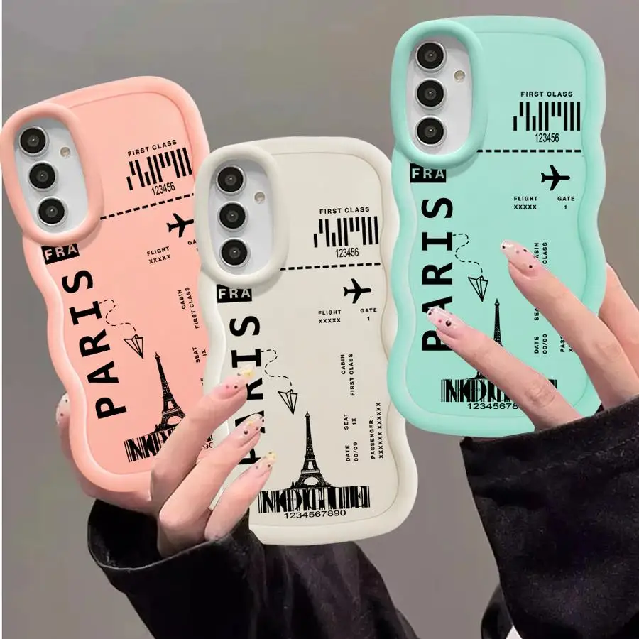 Paris Ticket Travel Tag Phone Cover Case for Samsung Galaxy A17 A11 A20 A16 A05 A14 A03 A15 A04 A12 A30 A73 A13 A50 A21s A36 A51