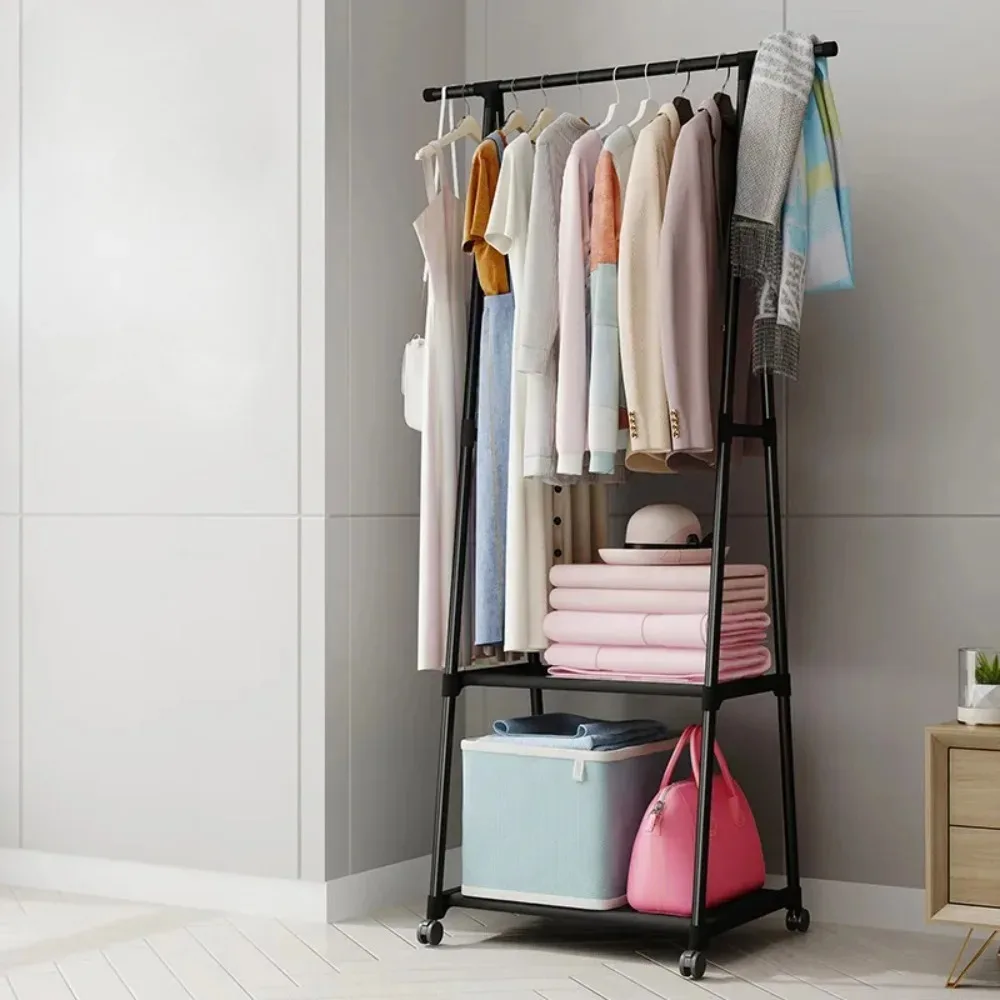 Rolling Clothes Rack Triangle Pulley Movable Coat Rack Simple Assembly Multifunctional Household Bedroom Hanger Clothes Racks image 3