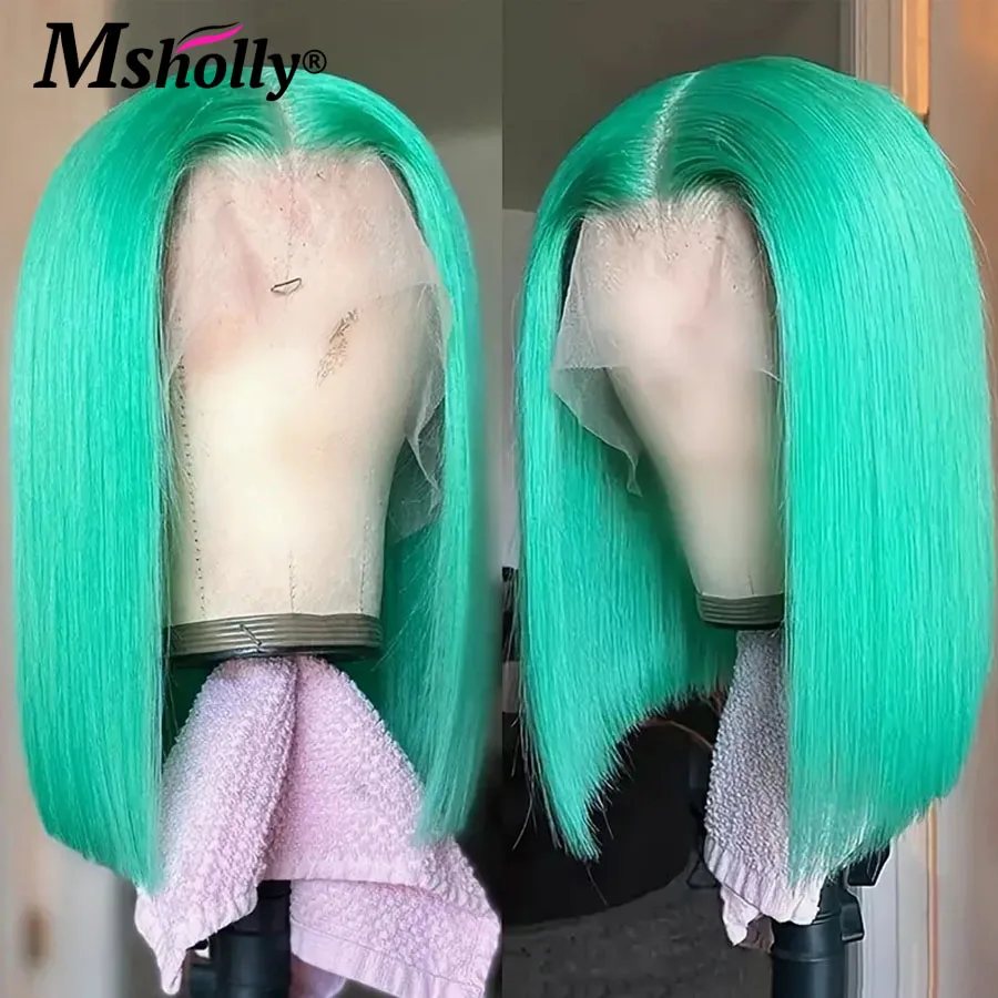 Parrucche Bob corte verde menta capelli umani per le donne parrucche di capelli umani Bob di colore verde 13x6 parrucca frontale in pizzo parrucche prepizzicate diritte