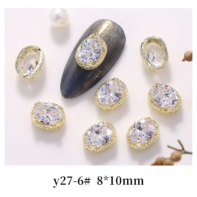 2Pcs Luxury Nail Art Diamond Jewelry Quality Zircon Designs Charms Gold Silver Flatback Large Rhinestones For Nail Accessories