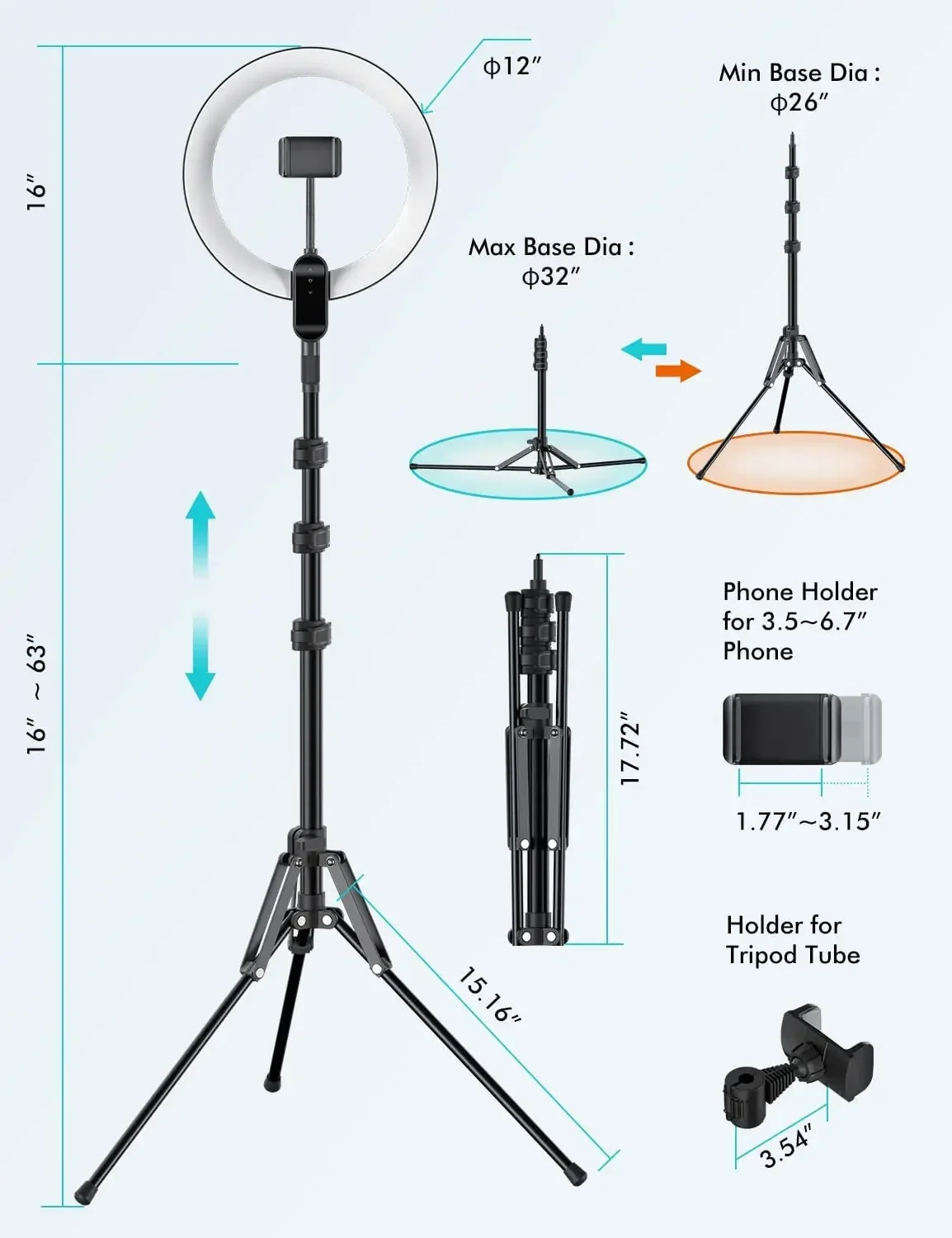 حار مبيعات بلوتوث التحكم Led Selfie مصباح مصمم على شكل حلقة مع حامل ثلاثي القوائم قابل للتعديل معدات البث المباشر الطابق الخفيفة ل #3