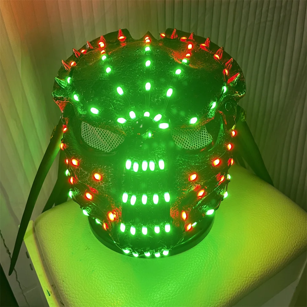 RGB Rechargeable Battery Led Sniper iron warrior Mask ,Latex Material 7 Colors Led Facemask, DJ Bar Nightclub Costumes Clothes