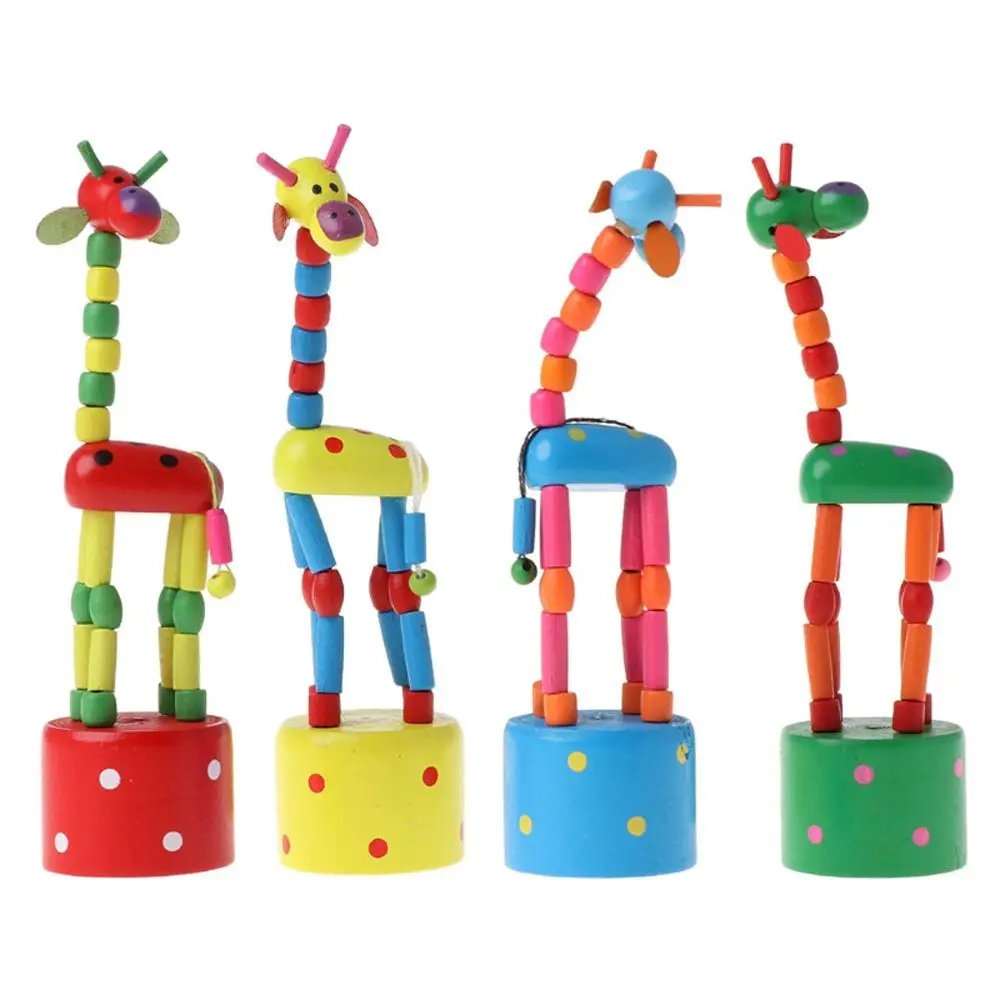 Intellectual Kid Puppet Toys Colorful Cute Toy Wooden Standing Animal Puzzles Garden Swing Giraffe Toy Giraffe Rocking Dancing