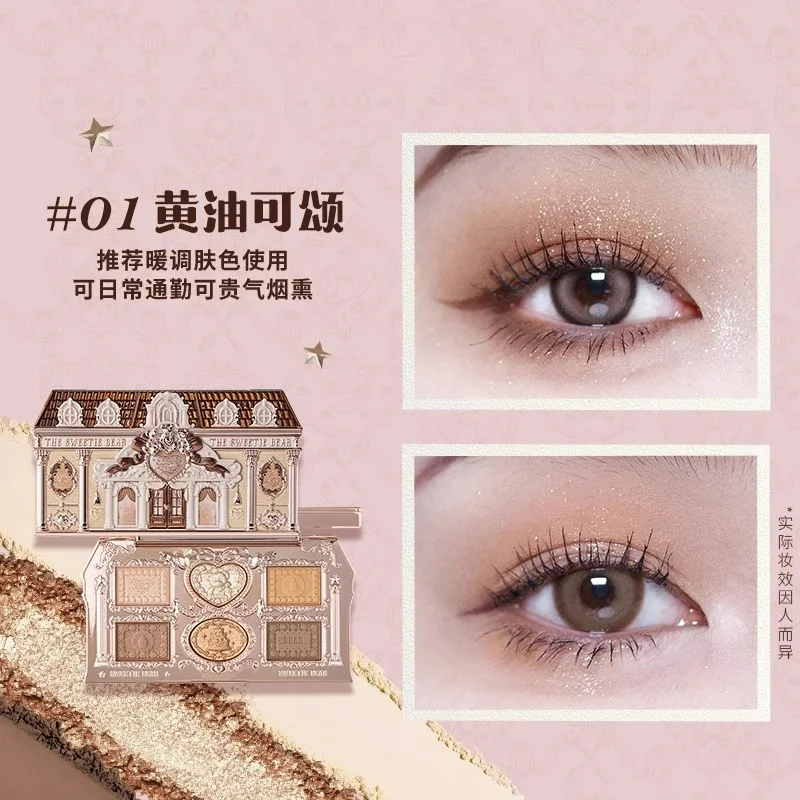 Flower Knows The Sweetie Bear Collection Ombretto a 6 colori Perla opaca Scultura in rilievo carino Occhi Viso Trucco a lunga durata