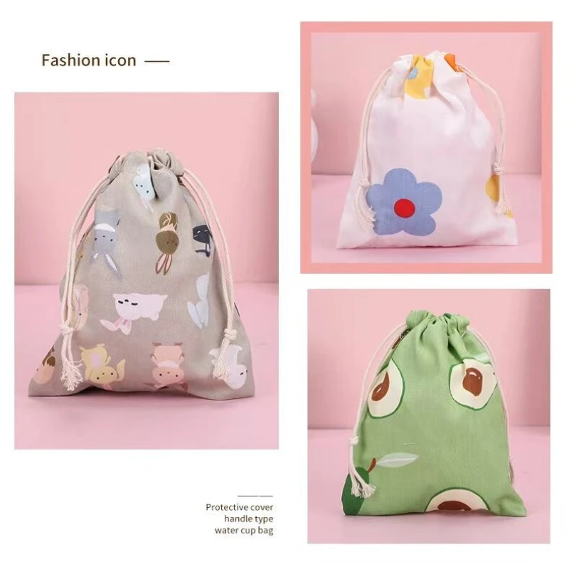 Bolsa de Tecido de Algodão e Linho com Cordão, Estampa de Animais e Plantas, Bolsa de Armazenamento para Calçados de Crianças, Estojo de Maquiagem, Bolsa de Presente de Natal