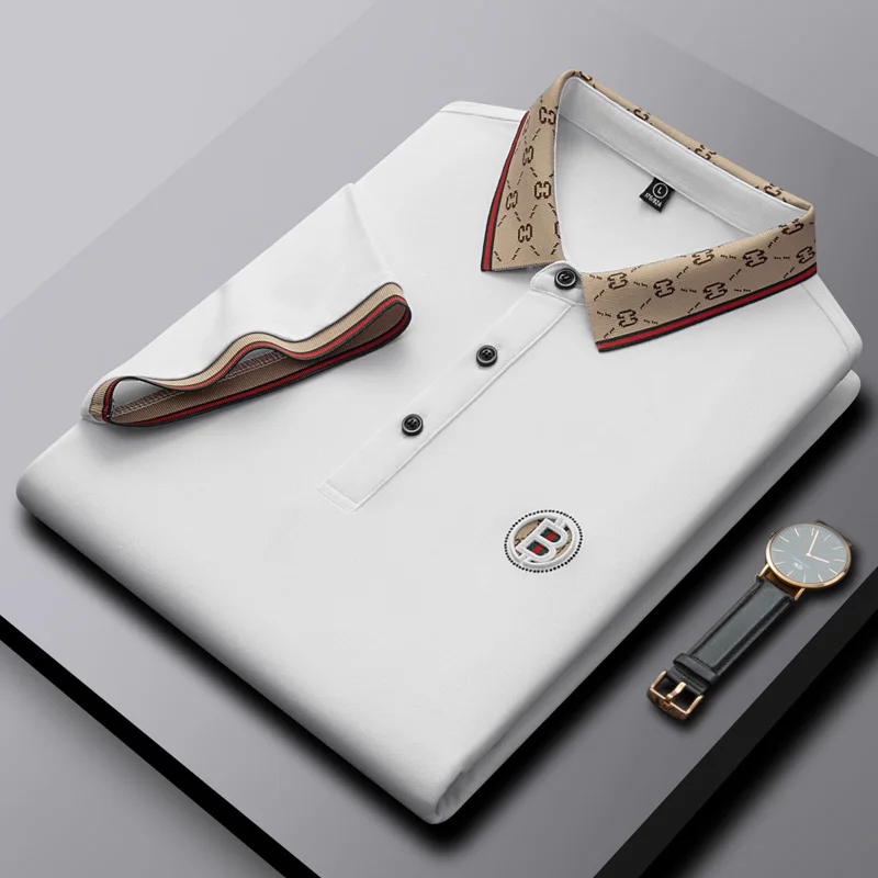 Hochwertiges Marken-Poloshirt mit kurzen Ärmeln, modisches Buchstabenprägungsdesign, Revers-T-Shirt, Sommer-Baumwoll-T-Shirt, atmungsaktiv, lässige Herrenbekleidung – Detail 12