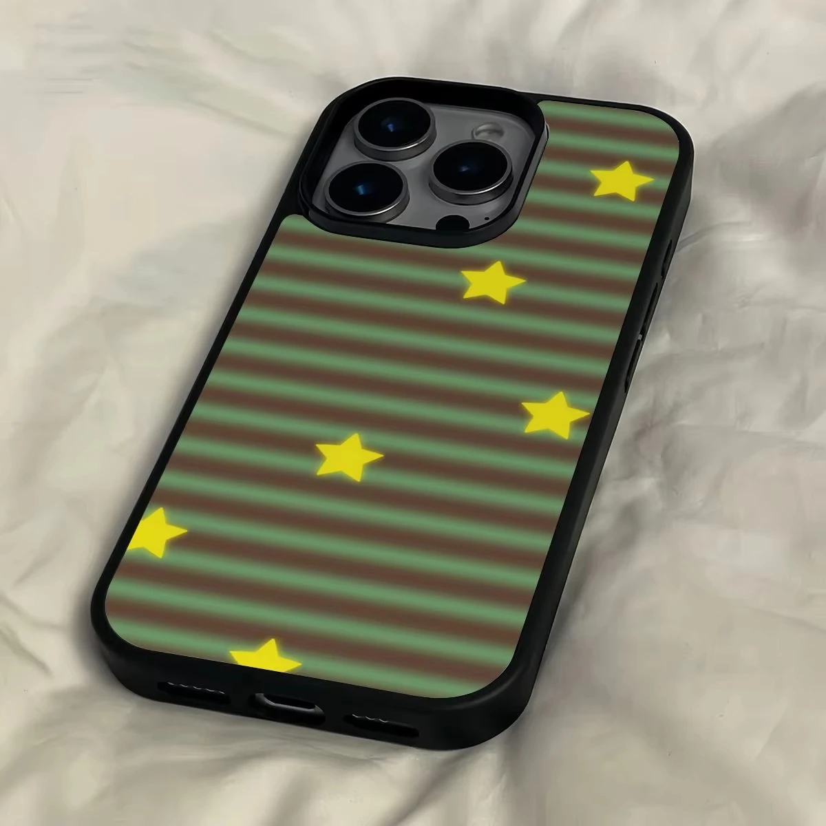 Korean Advanced Void Stripe Star Pattern Phone Case For iPhone 18 17 Air 16 E 15 14 13 12 11Pro Max Plus Cute Black Border Cover