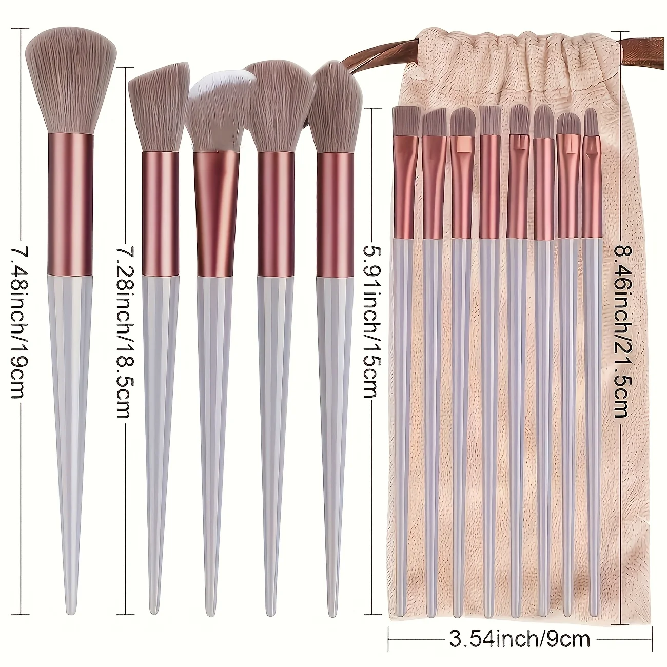 Conjunto de pincéis de maquiagem sintéticos macios de 13 peças, inclui blush, base, sombra, pincéis labiais, cabo ergonômico, plástico abs durável