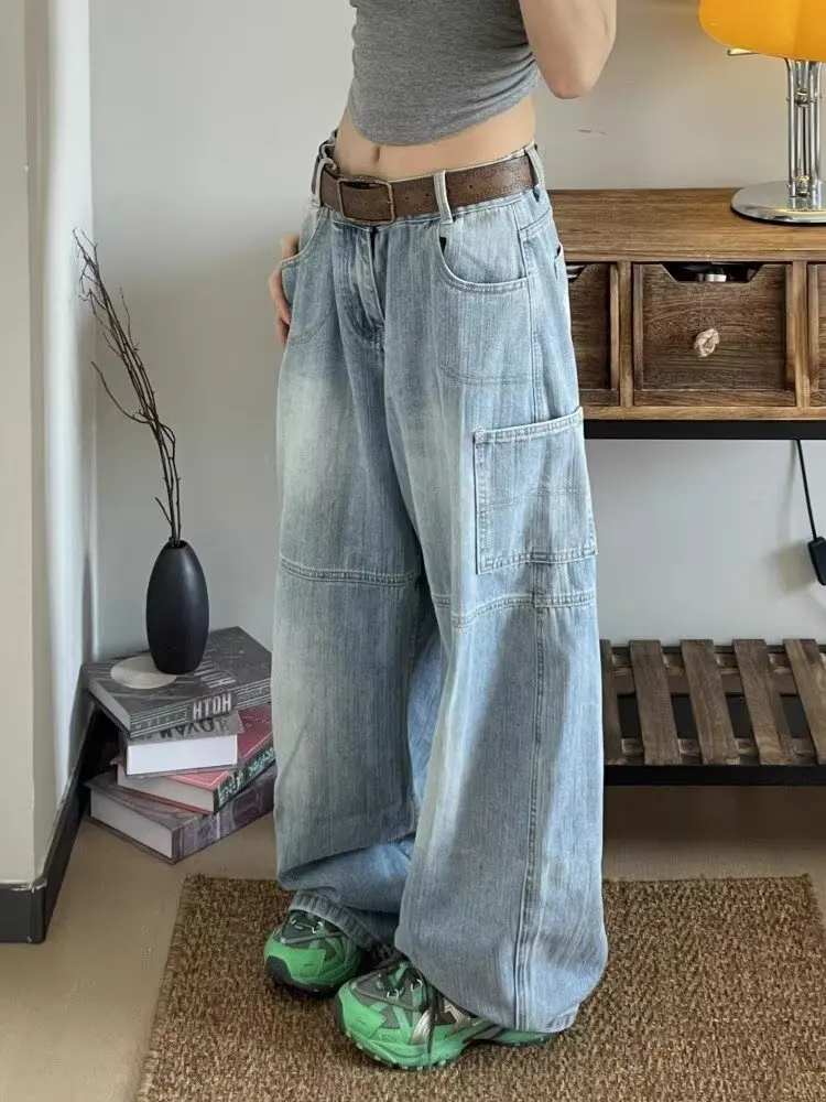 

plus Size Women's American High Street Knife Denim Pants Spring Autumn Loose Slimming Drapey Wide Leg Trousers