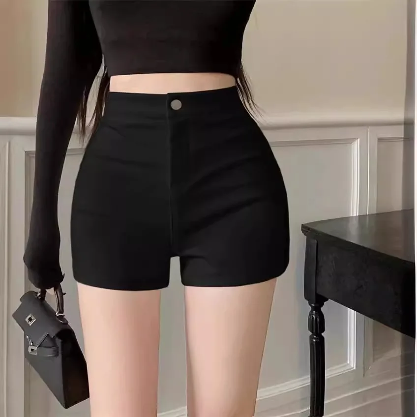 High Waist A-Line  Shorts Women's Casual Elastic Tight Butt Sexy Little Girls Spring Summer White Hot Pants Commute Style