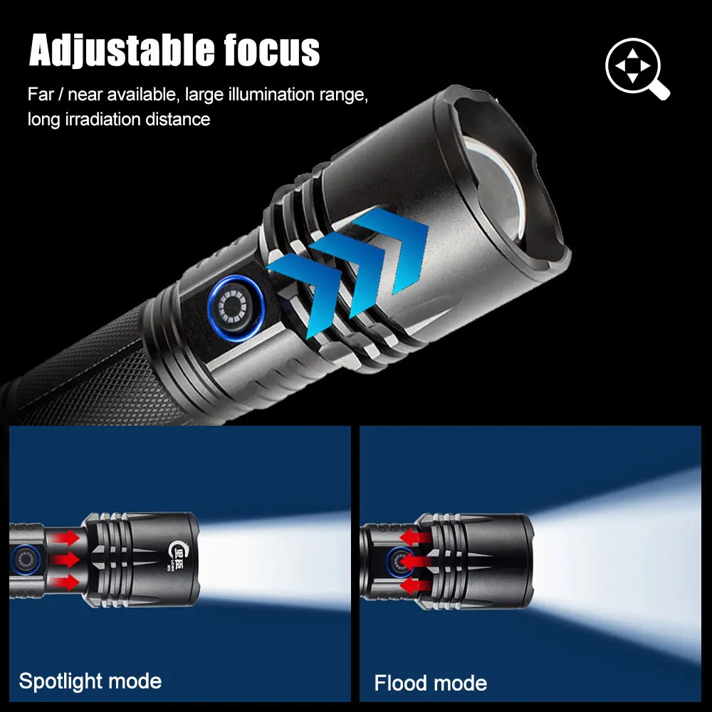 lanterna Ultra Powerful LED Flashlight USB Type C Rechargeable Zoomable Torch XHP50 Hand Lamp 26650 18650 Battery Tactical Flash Light  lanterna tática