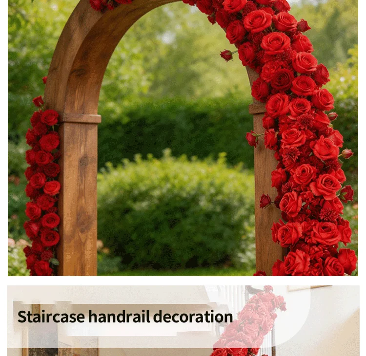Roter künstlicher Rosen-Blumenläufer für Hochzeitsgang, Blumenarrangement für Outdoor-Rasenzeremonien, Straßenblumen für Events, Party-Gehwegdekoration – Detail 5