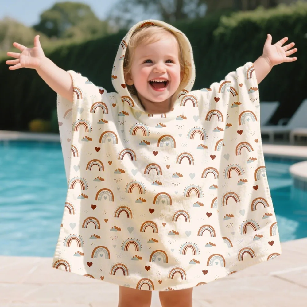 

Cute Microfiber Children's Hooded Bathrobe Animal Print Unisex Pool Towel Robes Super Absorption Girl Bath Towel Beach