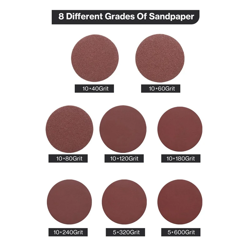 A58Z 70 шт. финишные диски для наждачной бумаги, 5-дюймовые шлифовальные диски с крючками и петлями, 40,80,120,180,240,320,600, зернистость 3/8 дюйма, резьба