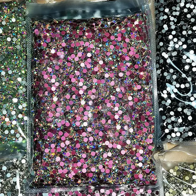 Wholesale 14400pcs Flatback Pink AB Nail Crystals Rhinestones for Nails 3D Nail Art Decorations SS4-SS20 DIY Glass Gems Stones