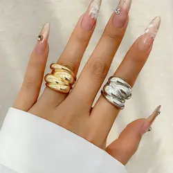 Punk Trend Irregular Geometric Multilayer Intersect Ring for Women Personalized Gold Color Thick Finger Ring Fashion Jewelry New