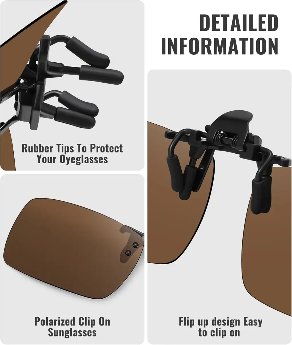 1/3 Stück polarisierte Clip-On-Sonnenbrillen für Männer und Frauen, hochklappbare Überbrillen für Sport, Angeln, Fahren, Wandern, Radfahren, UV400 – Detail 4