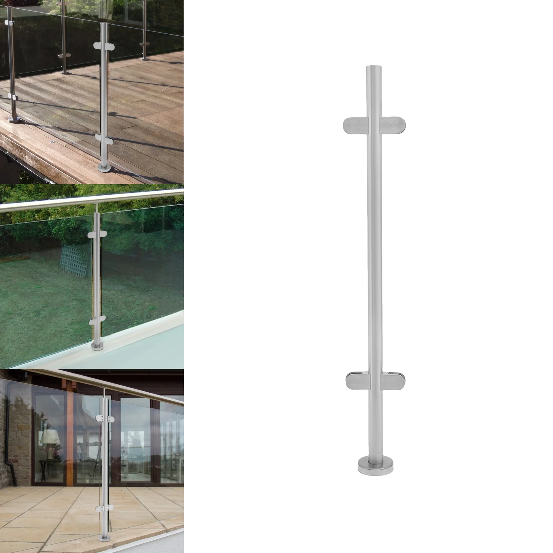 110cm 304 Stainless Steel High Glass Balustrade Mid Post Railing Glazing Handrail Fence Glass Center Pillar