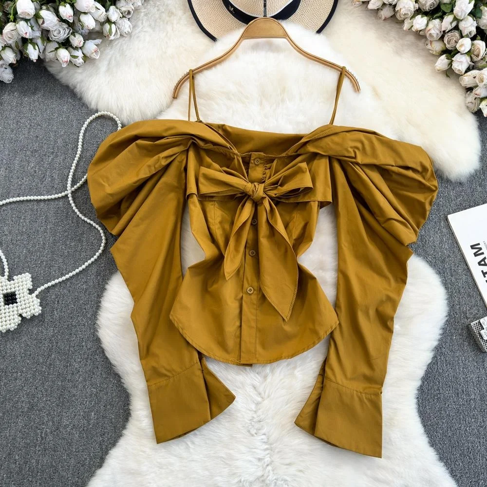 Loose Long Sve One oulder Women's irt Korean Sle Casual Ele Top Spring Autumn Faion Design Casual Chic Blouse