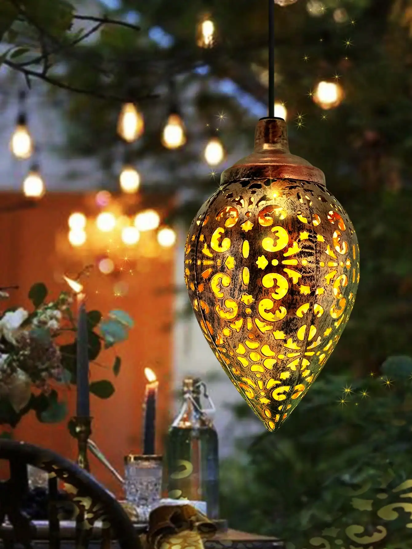 قطعة واحدة من ضوء الإسقاط المجوف بالطاقة الشمسية، مصباح معلق تلقائي/إيقاف لتزيين الحديقة والمسار