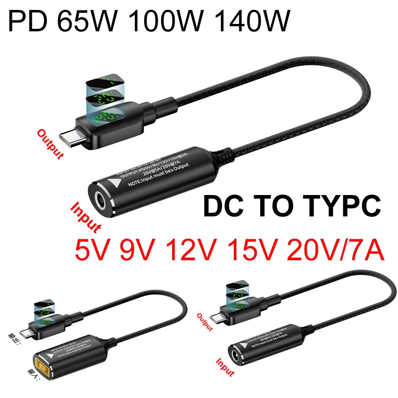 Digital Display 140W DC to 5V 9V 12V 15V 20V 7A USB TYPE C PD Power Fast Charging Cable for Laptop Charger PHONE Surface Tester