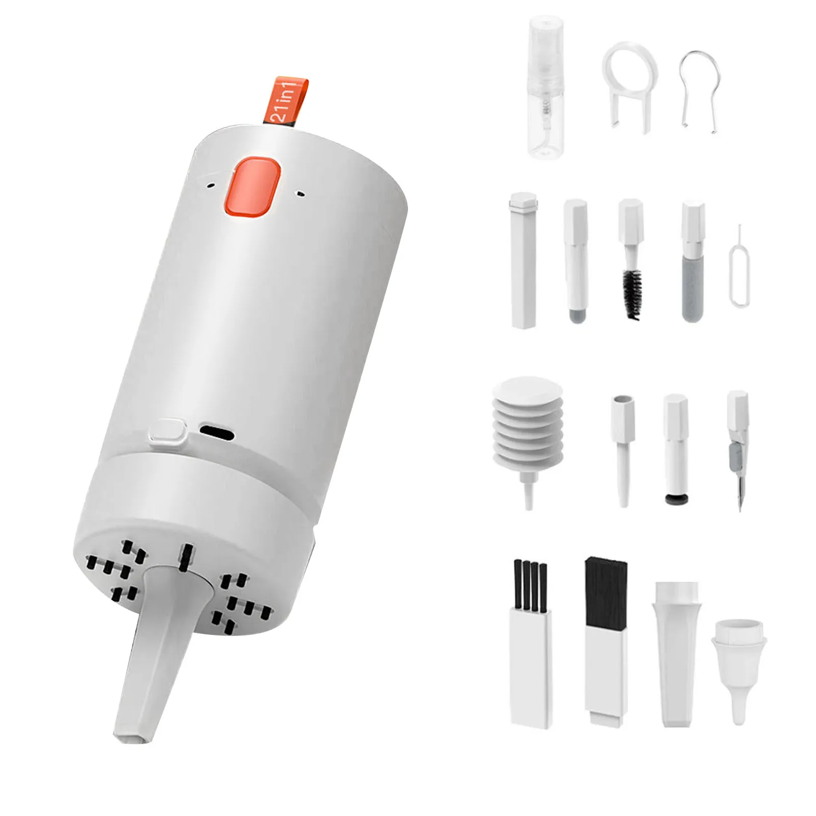 

Набор для чистки клавиатуры 21-в-1 с USB-C пылесосом для компьютеров, для клавиш ноутбуков, с щетками и съемником клавиш, 2,5 часа работы