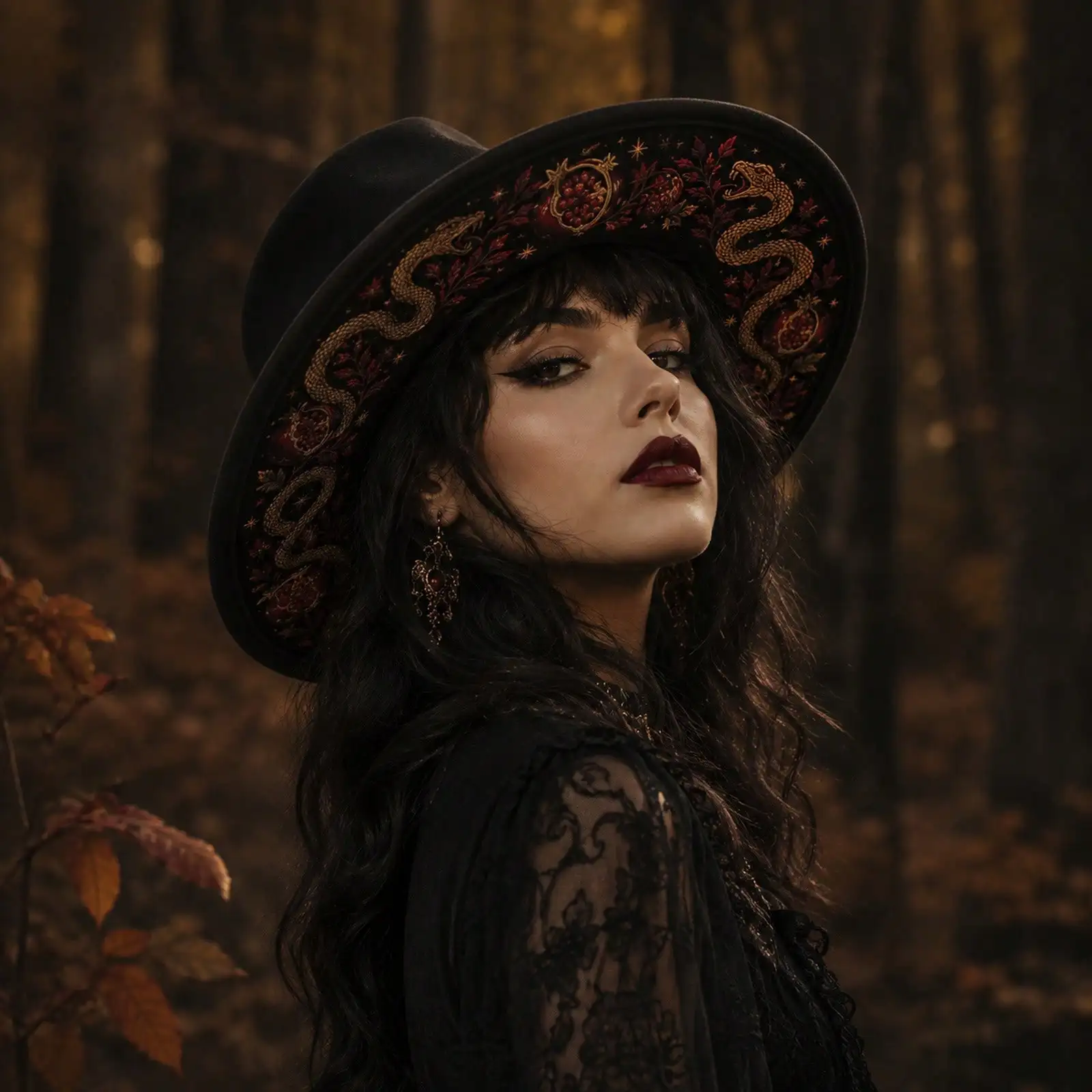 Black Wide Brim Witch Hat with Skull and Red Rose Embroidery, Tall Pointed Top Hat for Gothic Halloween Cosplay, Costume Party,