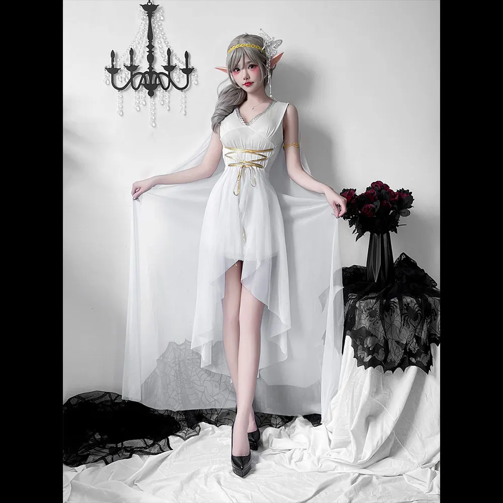 فستان الآلهة اليونانية في القرون الوسطى زي الهالوين؛ فستان قزم؛ كليوباترا؛ زي أداء أثينا.