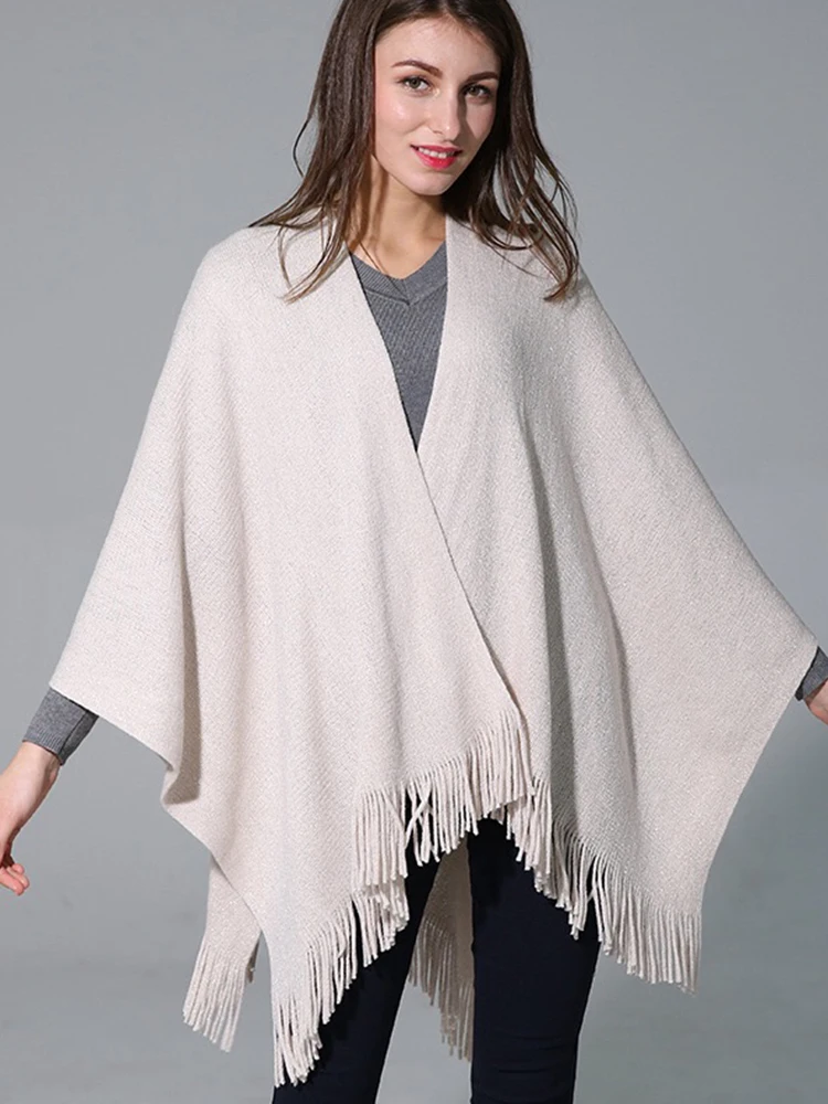 New Sparkly Bright Silk Autumn Winter Lady Warm Cashmere Women Scarf Poncho Fringed Wrap Blanket Capa Para Mujer Pashmina Shawls