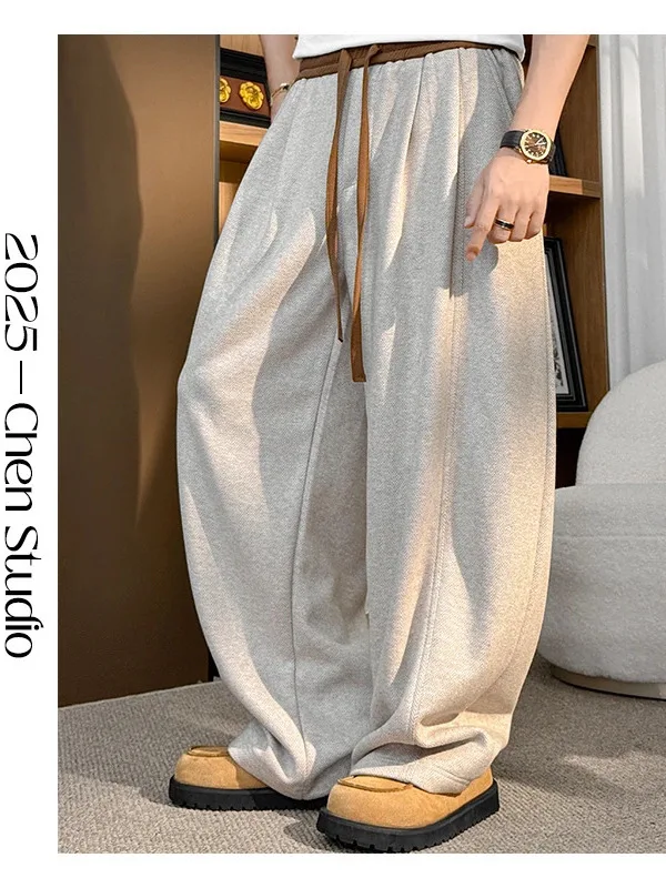 

Модные свободные брюки в клетку в стиле ретро с широкими штанинами и завязками, повседневные брюки, осенняя новинка, мужские удобные брюки прямого кроя