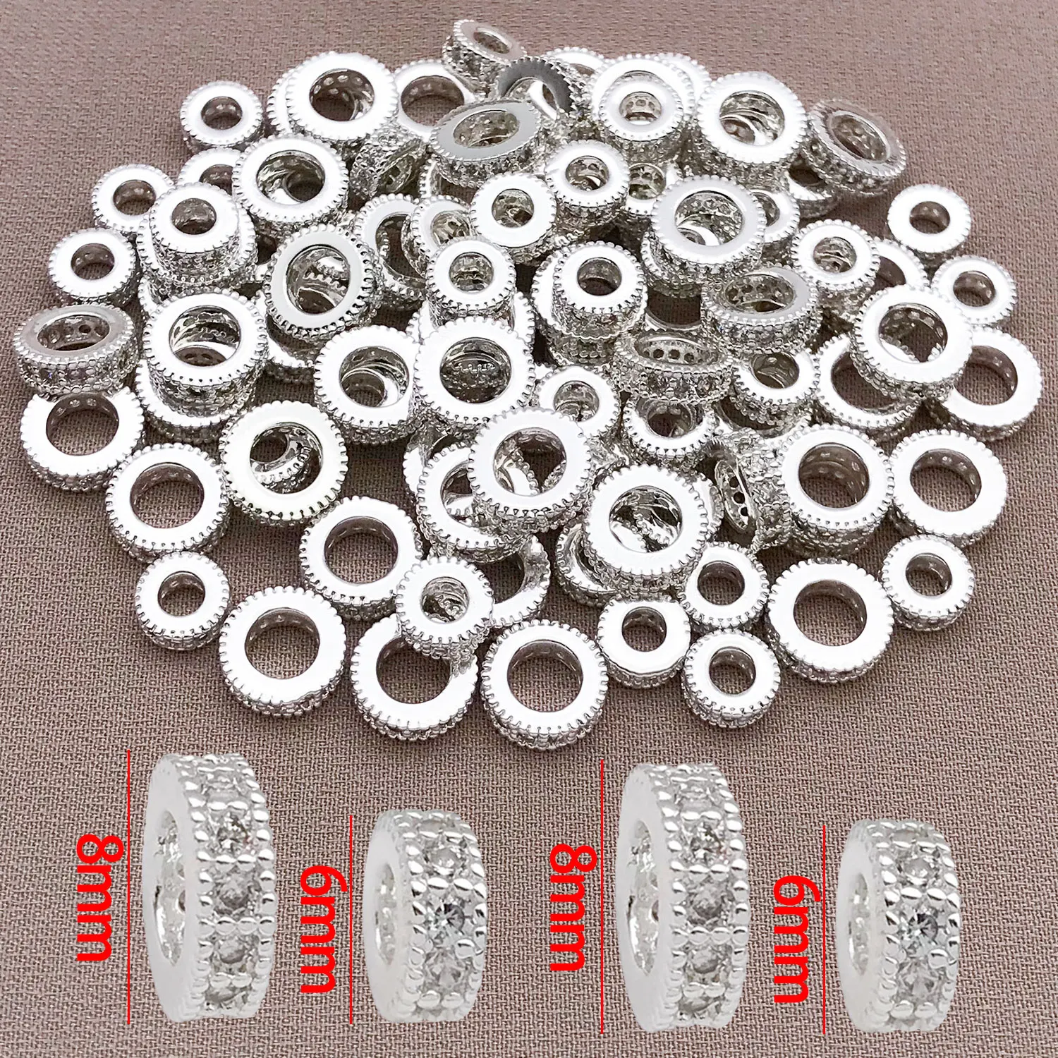 Mix 3pcs 18K Copper Plated Real Golden Thick Silvery White Golden With Zircon Spacer, DIY Jewelry Making Accessories image 5